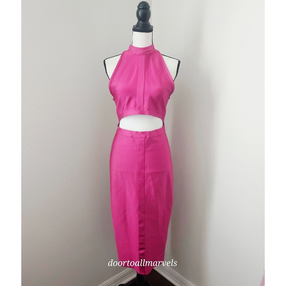 Herve Leger + Forever 21‎ Fuchsia Pink Bandage Midi Dress sz XL Prom Wedding